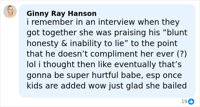 Comment by Ginny Ray Hanson reflecting on honesty and relationship challenges amid Amy Schumer divorce and bikini photo backlash. Comment by Ginny Ray Hanson reflecting on honesty and relationship challenges amid Amy Schumer divorce and bikini photo backlash.