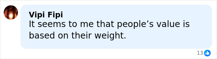 Screenshot of a comment stating people’s value is based on their weight beneath an Amy Schumer bikini shots post. Screenshot of a comment stating people’s value is based on their weight beneath an Amy Schumer bikini shots post.