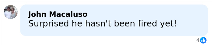 Comment bubble reads John Macaluso Surprised he hasn't been fired yet, with like icon and avatar — Gay couple responds Comment bubble reads John Macaluso Surprised he hasn't been fired yet, with like icon and avatar — Gay couple responds