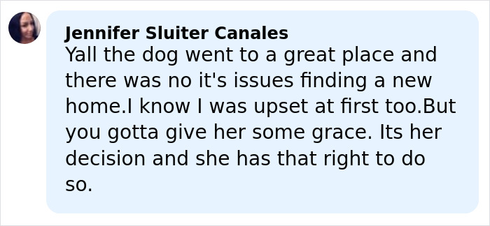 Comment defending Jennifer Lawrence's decision to rehome her pet after nine years, asking for grace and understanding.