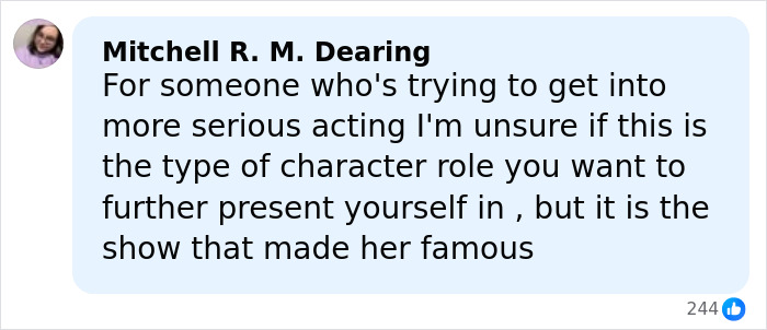 Comment by Mitchell R. M. Dearing discussing Sydney Sweeney's role as an adult star in her acting career.