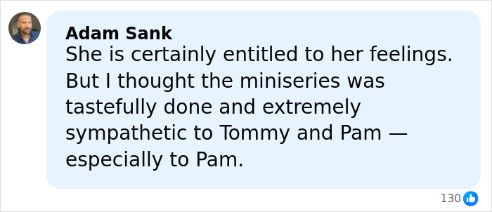 Screenshot of a Facebook comment discussing Pamela Anderson&rsquo;s feelings about her experience and apology from Seth Rogen.