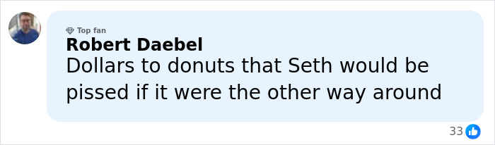 Comment by Robert Daebel discussing Seth Rogen&rsquo;s reaction to an event, referencing Pamela Anderson's Golden Globes experience.