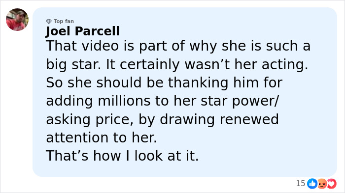 Comment from Joel Parcell discussing Pamela Anderson&rsquo;s star power and renewed attention after Golden Globes experience.