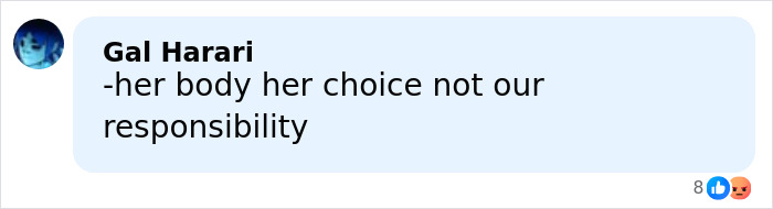 Social comment bubble reading her body her choice not our responsibility with avatar and reactions &mdash; Brunette Sydney Sweeney