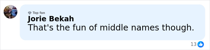 Comment by Jorie Bekah about middle names, reacting to Nicole Richie revealing her 18-year-old daughter's new name.