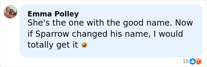 Comment by Emma Polley joking about Nicole Richie's 18-year-old daughter changing her name on a social media post.