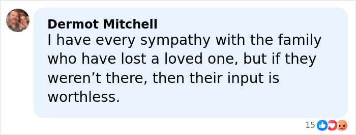 Comment on social media post by Dermot Mitchell expressing sympathy for family of mom slain by ICE agent. Comment on social media post by Dermot Mitchell expressing sympathy for family of mom slain by ICE agent.