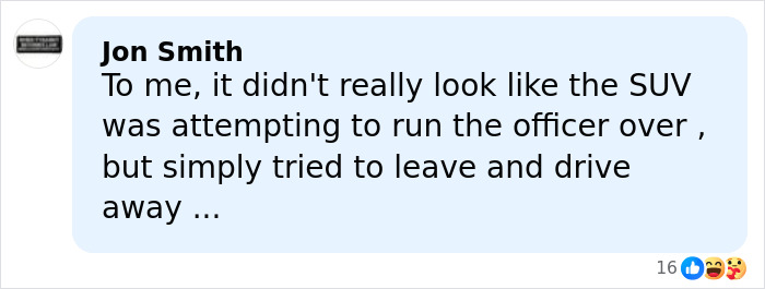 Screenshot of a Facebook comment discussing an incident involving an SUV and an ICE agent, related to a slain mom case. Screenshot of a Facebook comment discussing an incident involving an SUV and an ICE agent, related to a slain mom case.