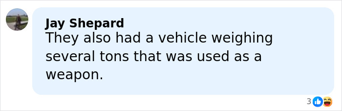Comment by Jay Shepard discussing use of a heavy vehicle as a weapon related to Renee Good’s wife's ICE incident. Comment by Jay Shepard discussing use of a heavy vehicle as a weapon related to Renee Good’s wife's ICE incident.