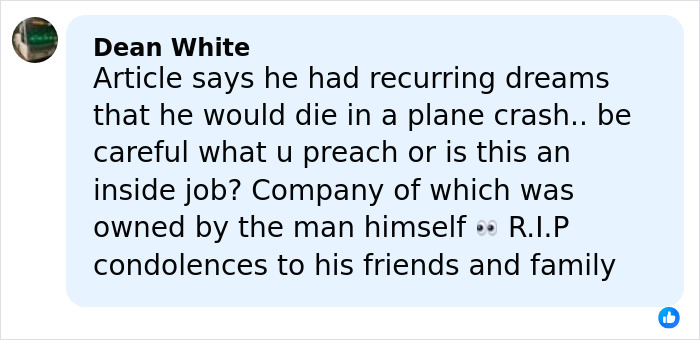 Comment about famous singer&rsquo;s chilling final post and recurring dreams before deadly plane crash, expressing condolences.