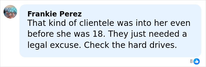 Comment by Frankie Perez discussing teenage influencer&rsquo;s app launch and related legal concerns on a social media platform.