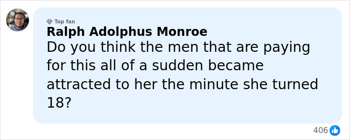 Screenshot of a social media comment discussing a teen influencer’s app debut sparking concerns about her parents. Screenshot of a social media comment discussing a teen influencer’s app debut sparking concerns about her parents.