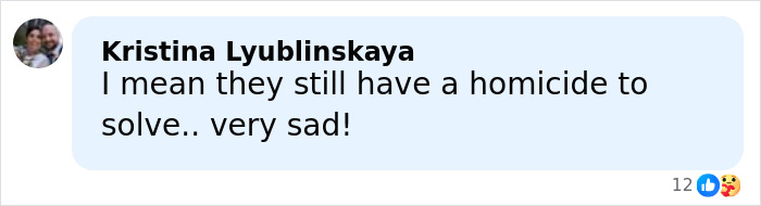 Social media comment bubble lamenting a homicide, referencing Dallas missing persons Closure and Texas detective Social media comment bubble lamenting a homicide, referencing Dallas missing persons Closure and Texas detective
