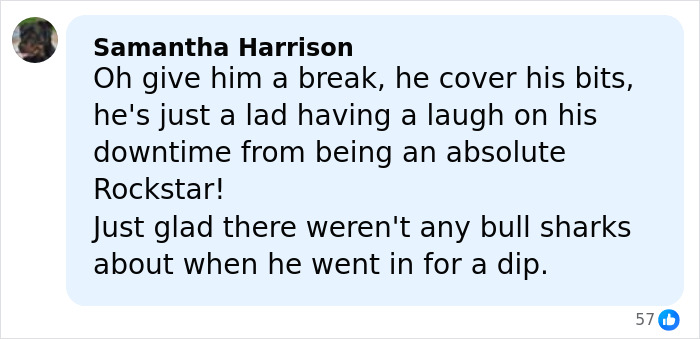 Fan comment defending Yungblud after viral yacht stunt, discussing consequences of stripping down and having a laugh.