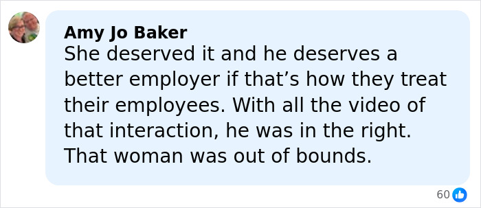 Comment from Amy Jo Baker supporting a fired SF bartender after viral response to drunken customer incident.
