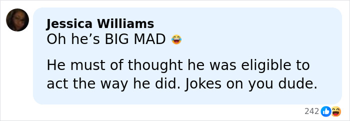 Comment by Jessica Williams reacting to a viral male version of Karen public meltdown with humor and criticism.