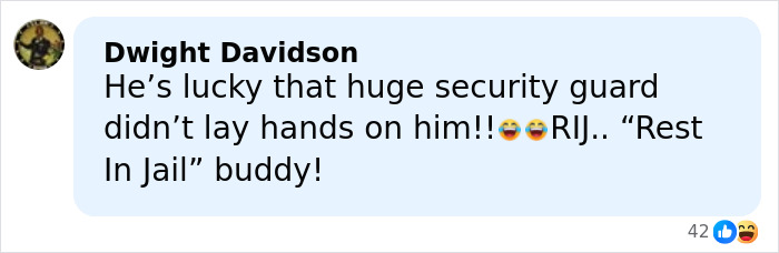 Comment from Dwight Davidson reacting to a public meltdown by male version of Karen, mentioning security and jail. Comment from Dwight Davidson reacting to a public meltdown by male version of Karen, mentioning security and jail.