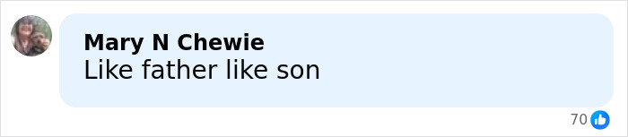 Facebook comment by Mary N Chewie stating Like father like son, related to Melania Trump threatening guests at Mar-a-Lago.