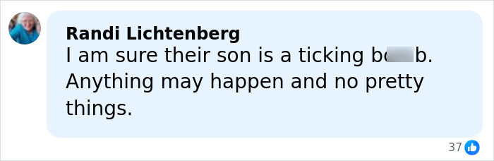 Comment by Randi Lichtenberg expressing concern about potential dangers involving someone's son in a social media post.