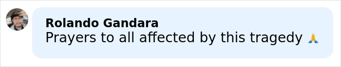 User comment by Rolando Gandara expressing prayers for those affected by tragedy, related to 911 call code word theory. User comment by Rolando Gandara expressing prayers for those affected by tragedy, related to 911 call code word theory.