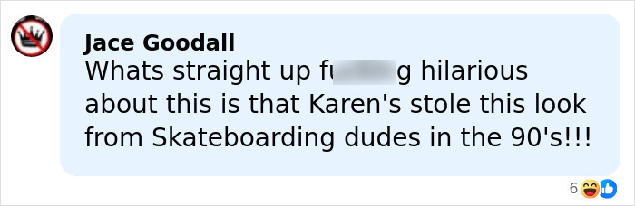 Comment about Karen's style being taken from 90s skateboarding culture, referencing male Karen name from Gen Z.