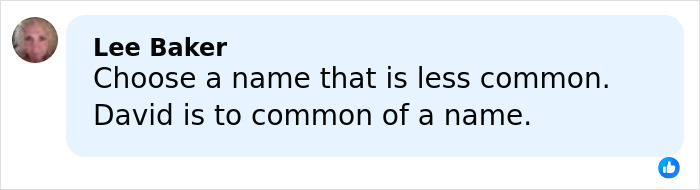 Comment from Lee Baker about choosing a less common name as Gen Z decides on a name for the male Karen.
