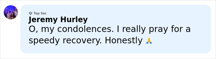 Comment from Jeremy Hurley expressing condolences and prayers for a speedy recovery after Emilia Clarke broke a rib filming an intimate scene.