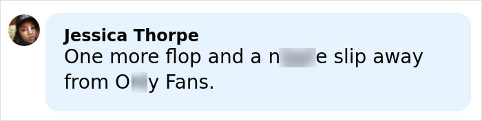 Social media comment bubble using a censored slur criticizing Sydney Sweeney's photoshoot