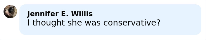 Comment bubble reading I thought she was conservative? reacting to Sydney Sweeney photoshoot