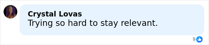 Facebook comment by Crystal Lovas reading Trying so hard to stay relevant reacting to Sydney Sweeney photoshoot backlash