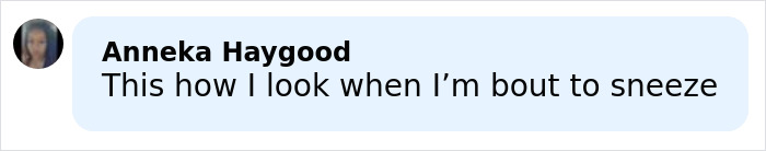 Social comment bubble with blurred avatar, text reads I'm about to sneeze, mentions Rihanna distorted lingerie photos Social comment bubble with blurred avatar, text reads I'm about to sneeze, mentions Rihanna distorted lingerie photos
