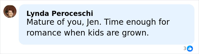 Comment by Lynda Peroceschi discussing romance timing and maturity related to Jennifer Garner's trauma bonded divorce with Ben Affleck. Comment by Lynda Peroceschi discussing romance timing and maturity related to Jennifer Garner's trauma bonded divorce with Ben Affleck.