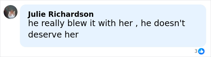 User comment about relationship issues, expressing disappointment and support in a Facebook-style text bubble.