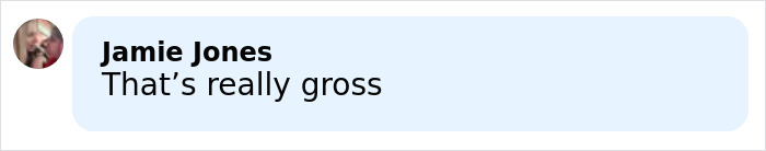 Comment by Jamie Jones saying that the use of donated lifeless bodies for BBLs and breast implants is really gross.