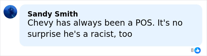 Facebook comment criticizing Chevy Chase, mentioning his alleged racist behavior amid N-Word scandal resurfacing.