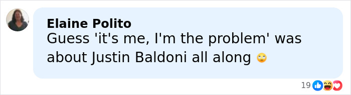 Screenshot of a Facebook comment revealing damning words about Justin Baldoni in Taylor Swift’s leaked texts to Blake Lively. Screenshot of a Facebook comment revealing damning words about Justin Baldoni in Taylor Swift’s leaked texts to Blake Lively.