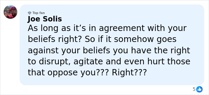 Comment by Joe Solis reacting to a discussion about beliefs and the fatal ICE incident affecting the community. Comment by Joe Solis reacting to a discussion about beliefs and the fatal ICE incident affecting the community.