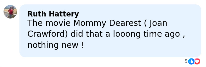 Comment by Ruth Hattery discussing the movie Mommy Dearest and comparing it to Kylie Jenner&rsquo;s Botox beauty hack.