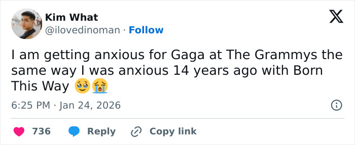 Tweet expressing anxiety for Lady Gaga at the Grammys, highlighting fan emotions linked to Grammy snubs and psychological impact. Tweet expressing anxiety for Lady Gaga at the Grammys, highlighting fan emotions linked to Grammy snubs and psychological impact.