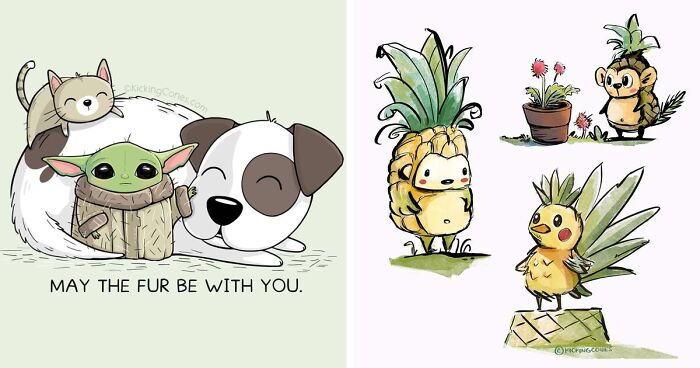 This Artist Makes Wholesome Pun Illustrations Featuring Animals And Objects (32 Pics)