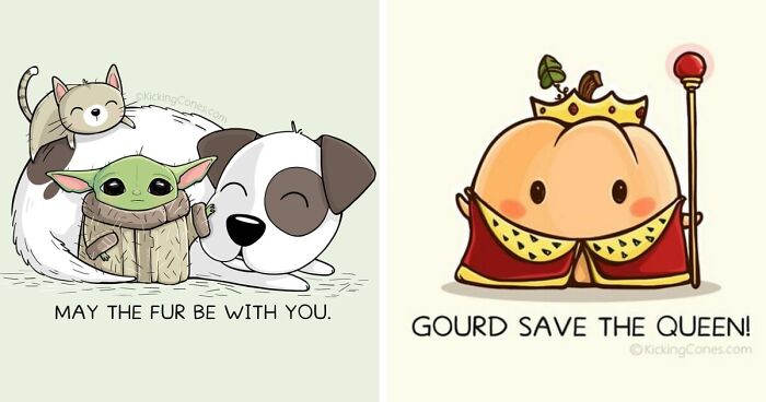 This Artist Makes Wholesome Pun Illustrations Featuring Animals And Objects (32 Pics)