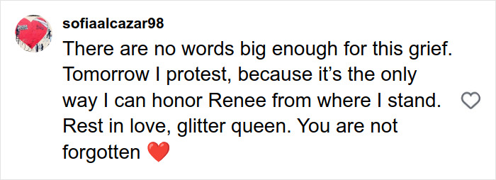 Instagram comment expressing grief and protest in memory of Renee Good, reacting to a fatal ICE incident in the community. Instagram comment expressing grief and protest in memory of Renee Good, reacting to a fatal ICE incident in the community.