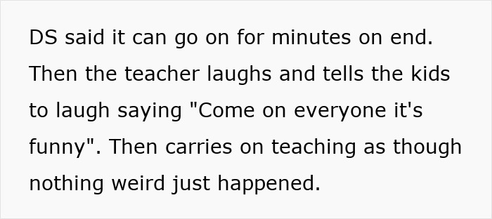 Text excerpt describing a teacher encouraging group shaming in class while continuing lesson as if nothing happened. Text excerpt describing a teacher encouraging group shaming in class while continuing lesson as if nothing happened.