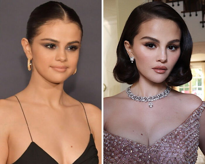 Selena Gomez with different hairstyles and makeup, showing transformation sparking plastic surgery fan debate. Selena Gomez with different hairstyles and makeup, showing transformation sparking plastic surgery fan debate.