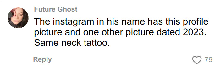 Comment mentioning Instagram profile related to neck tattoo, linked to skull in man's car and chilling house discovery.