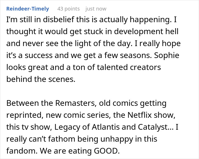 Comment discussing Sophie Turner’s ripped Lara Croft transformation sparking mixed reactions and fan excitement.