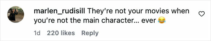Instagram comment by user marlen_rudisill expressing frustration about not being the main character in movies, with emojis included. Instagram comment by user marlen_rudisill expressing frustration about not being the main character in movies, with emojis included.