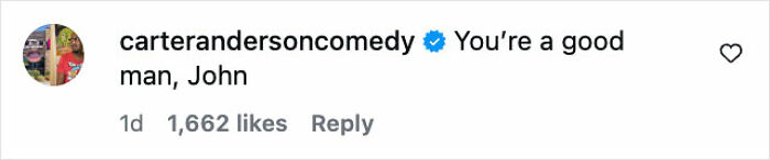 Comment on social media from star actor carterandersoncomedy addressing John amid controversy involving fans choosing between him and ICE.