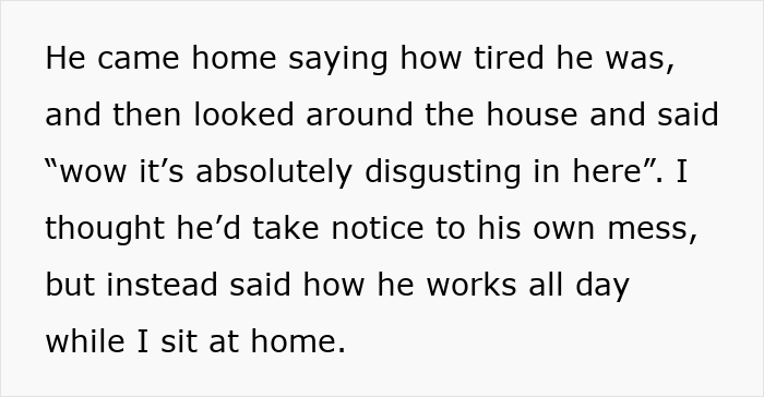Alt text: Man insists his wife doesn&rsquo;t do anything at home as she stops cleaning his mess in a tense household scene